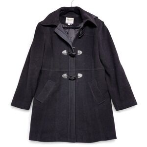 Nautica Women's Dark Gray Wool Blend Duffle Coat Toggle Closure Hooded Size XL